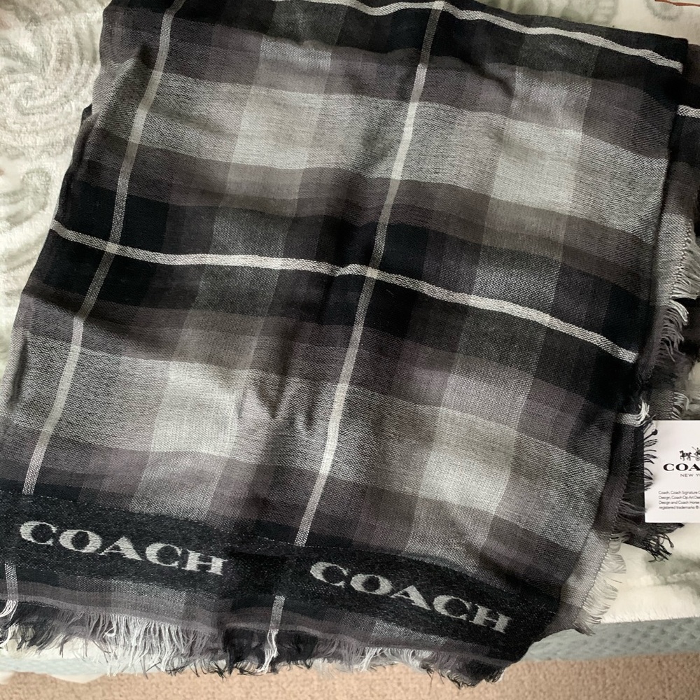 Coach Black Plaid Scarf